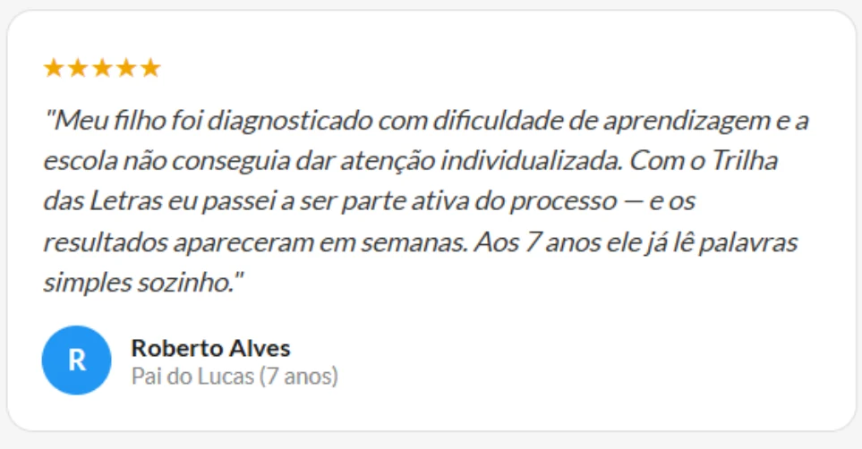 Depoimento de Roberto Alves, pai do Lucas de 7 anos, 5 estrelas